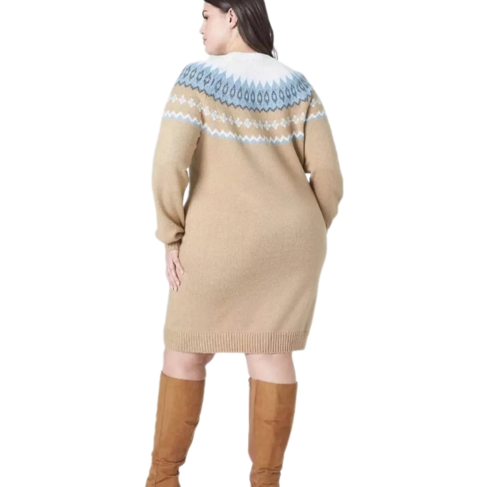Lane Bryant Fair Isle Sweater Dress | Tan/Blue Size 14/16 - Picture 2 of 3